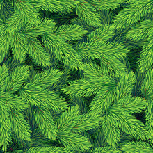Fluffy Branches Of A Christmas Tree. Green Coniferous Background. Christmas Seamless Pattern.Texture For Fabric, Wrapping, Wallpaper