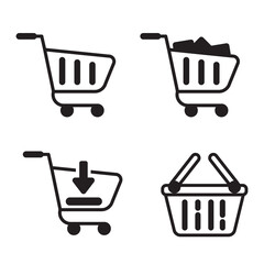 Wall Mural - set of shopping cart icons with black color isolated on white background. simple shopping cart vecto