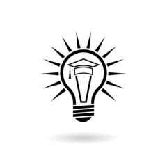 Sticker - Light bulb and graduation cap icon with shadow isolated on white background