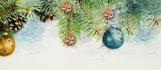 Christmas watercolor banner. Design element.