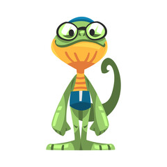 Wall Mural - Lizard in Sportswear and Goggles Doing Swimming Sport Vector Illustration