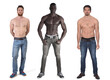 group of men shirtless on white background