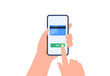 © jenny on the moon - Pay by credit card via electronic wallet on a smartphone. Non-cash money turnover. Financial operations, transactions, investments, and payment concept. Vector flat illustration.