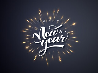 Wall Mural - happy new year. lettering text for happy new year sparkle firework.
