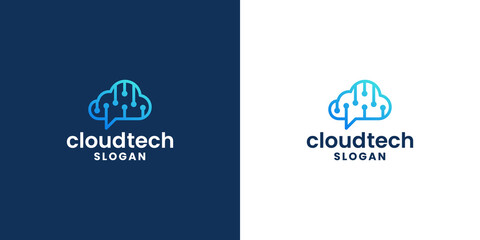 Wall Mural - cloud tech, cloud data, cloud computing logo design template