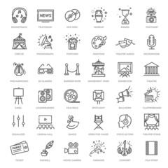 Entertainment - outline web icon collection, vector, thin line icons collection