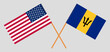 Crossed flags of the USA and Barbados. Official colors. Correct proportion