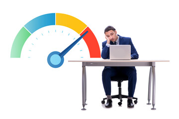 Businessman with meter measuring his stress level