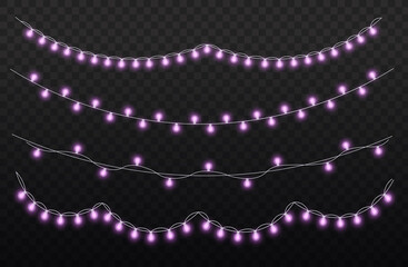 Wall Mural - christmas purple light garland, led neon lamp.