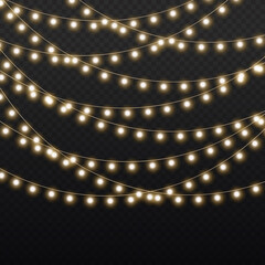 Wall Mural - christmas golden light garland, led neon lamp.