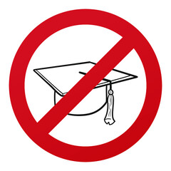 Wall Mural - No Graduation Symbol Isolated on White Background. Academic Cap Vector Illustration Prohibition Stop Sign.