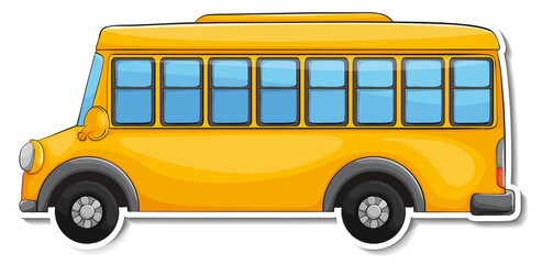 Wall Mural - School bus cartoon sticker on white background