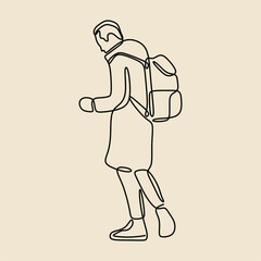 man wear backpack oneline continuous single line art