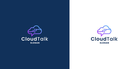 Wall Mural - cloud chat logo design for technology. cloud and bubble chat combine