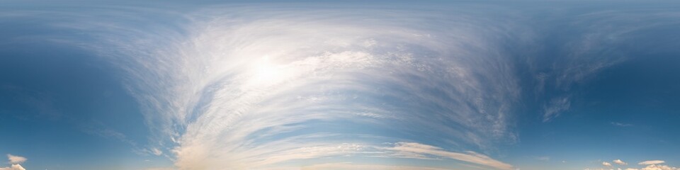 Wall Mural - blue sky panorama with cirrus clouds. seamless hdr 360 degree pano in spherical equirectangular form