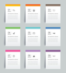 Wall Mural - 9 data infographics tab paper index template. vector illustration abstract background.