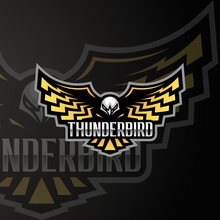Strong Thunderbird Logo Mascot. Combination Of Incorporating Thunderbolt/lightning And Wings. A Modern Sport Thunderbird Logo. Can Be Used For The Sport, Esport, And Gaming Industries.