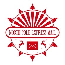 North Pole Express Mail - Round Stamp Design. Christmas Decorative Element For Handmade Gifts. Vector Illustration On White Background