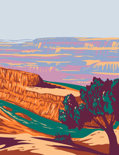 WPA Poster Art Of Dead Horse Point State Park With A Dramatic Overlook Of The Colorado River And Canyonlands National Park Utah United States Of America USA Done In Works Project Administration Style.