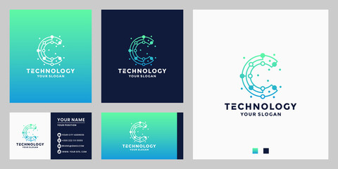 initials C technology logo design dot connection