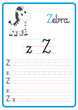 Plansza do nauki pisania liter alfabetu, litera z