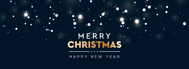 Wall Mural - Christmas and New Year sparkle blur bokeh effect background. Dark Xmas backdrop. Text Merry Christmas. Vector illustration for web banners invitation poster