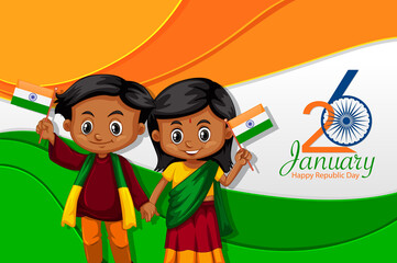 Poster - Indian Republic Day Poster with Cartoon Character