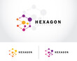 hexagon logo creative connect molecule atom education science lab design modern