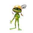 3D Illustration of a Frog Builder with a Shovel
