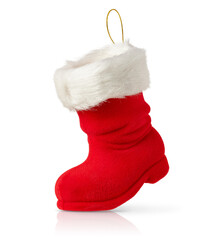 Wall Mural - Empty Santa boot Chistmas decoration isolated on white background.