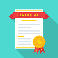 Leinwandbilder - Certificate document icon with star medal in a flat design