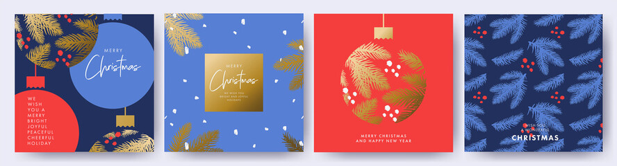 Wall Mural - merry christmas and happy new year set of greeting cards, posters, holiday covers. elegant xmas desi
