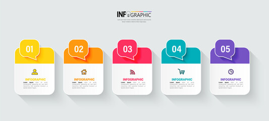 Five steps business infographics template vector.