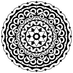 Wall Mural - Coloring book for adults with beautiful black and white mandala with floral and geometric patterns. Vector design.