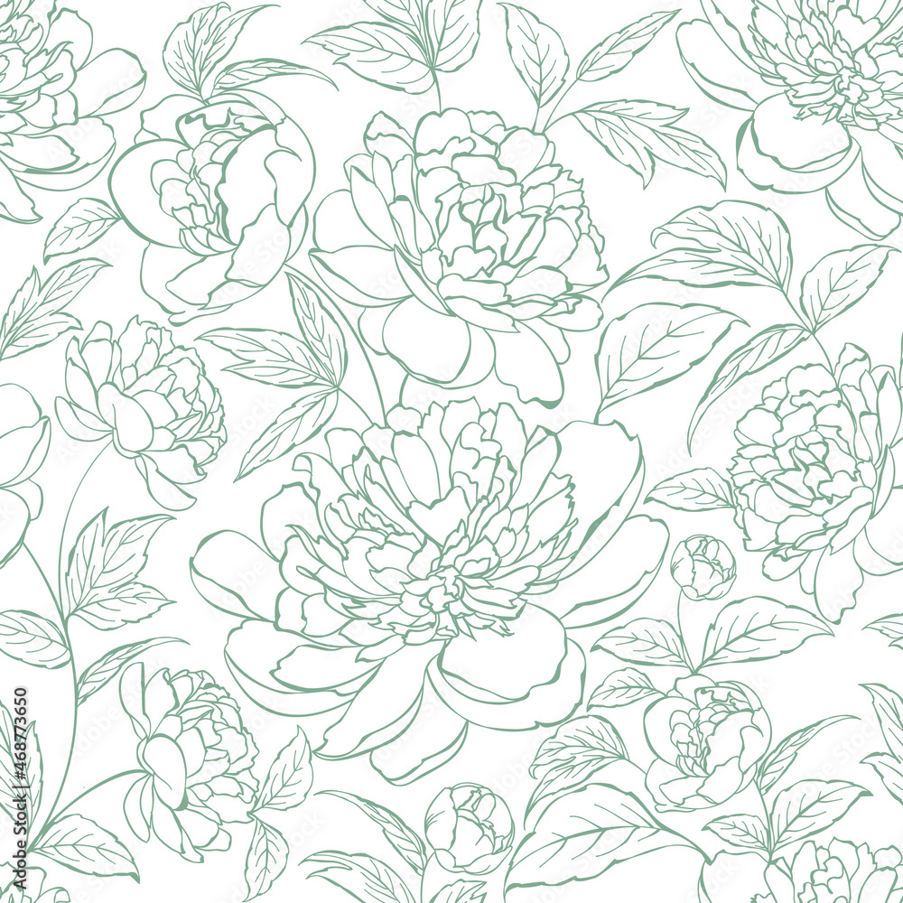 Seamless pattern from flowers of peonies on a white background. Stock ...