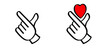 Cartoon  I love you. Korea v finger wave icon. Korean hand pictogram. Hallyu k pop or kpop dance mucic party logo. Vector waves.