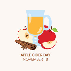 apple cider day vector. hot drink with apples, cinnamon and star anise icon vector. glass of winter 