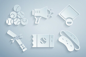 set baseball ticket, field, broken baseball bat, hotdog sandwich, megaphone and icon. vector