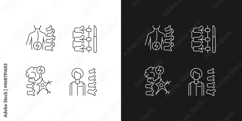 Spinal Force Icon Spinal column disorders linear icons set for dark and light mode ...