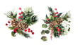 © Olesya Frolova - Watercolor Christmas invitation design. Watercolor winter bouquets for holidays design. Berries, flowers, leaves, pine cones. High quality illustration
