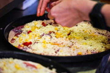 Wall Mural - close up view of the italian home made pizza dish