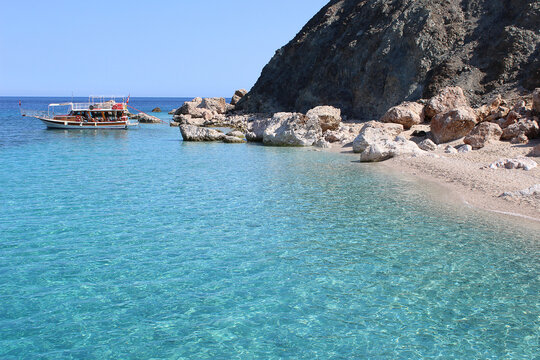 Antalya, Turkey - The yacht tour to Turkey Maldives at famous blue sea at Suluada