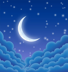 Wall Mural - starry blue crescent moonlit night