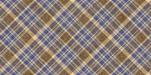 Wall Mural - warm colors checkered blue and white diagonal stripes on beige fabric texture of traditional gingham seamless ornament for ragged old grungy plaid tablecloths tartan clothes dresses tweed bedding