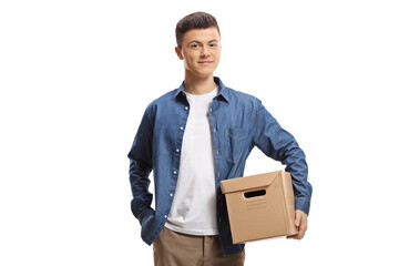 Poster - Guy standing with a cardboard box under arm