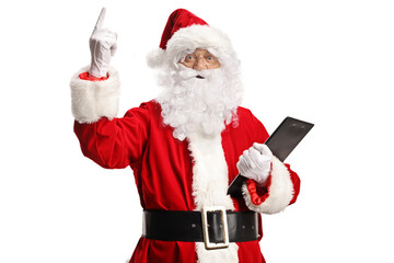 Poster - Santa Claus holding a clipboard and pointing up