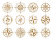 Retro old nautical navigation rose wind compass. Vintage rose wind marine navigation measure compasses vector illustration symbols set. Antique navigation skipper compasses