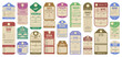 © WinWin - Retro travel luggage tags, airport flight stamps. Vintage luggage travel tags, rome, shanghai and madrid tour trip luggage tickets vector illustration set. Old baggage tags