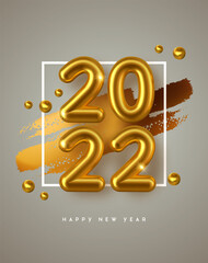 Wall Mural - New Year 2022 gold 3d number greeting card