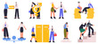 © WinWin - Business man and woman gender equality, equal career opportunities. Work gender equality, male and female equal rights vector illustration set. Society gender equality